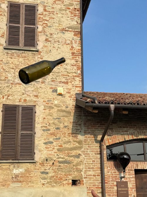 Light Albeisa Bottle in front of Alessandria Fratelli winery